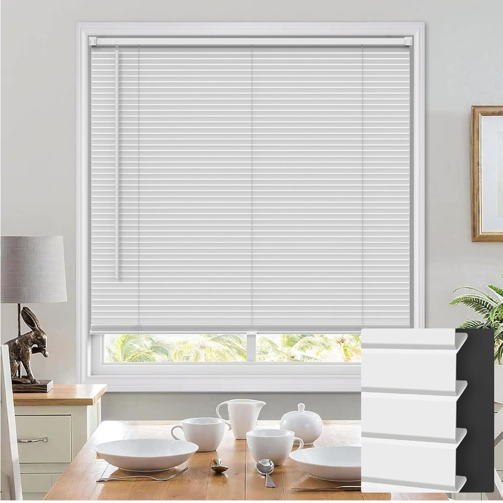 100% Privacy L-Shaped Blades Mini Blinds for Indoor Windows 1" Vinyl (2) blinds